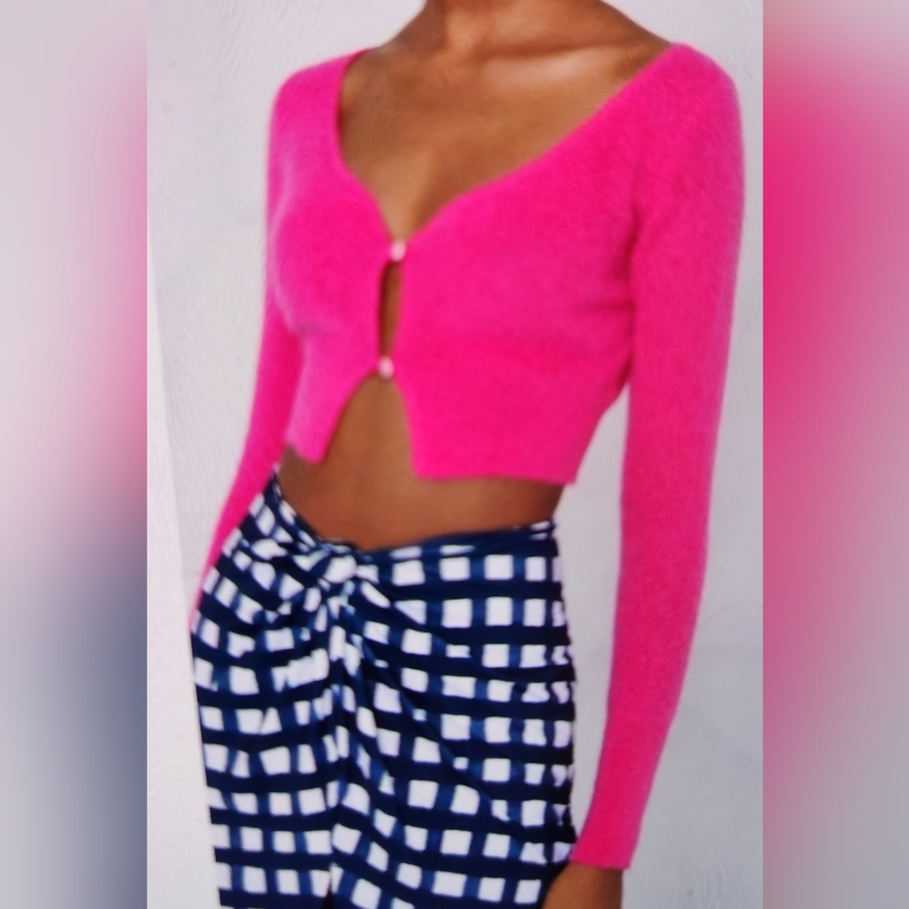 Jacques Cropped Cardigan Sweater in Hot Pink NWT Medium